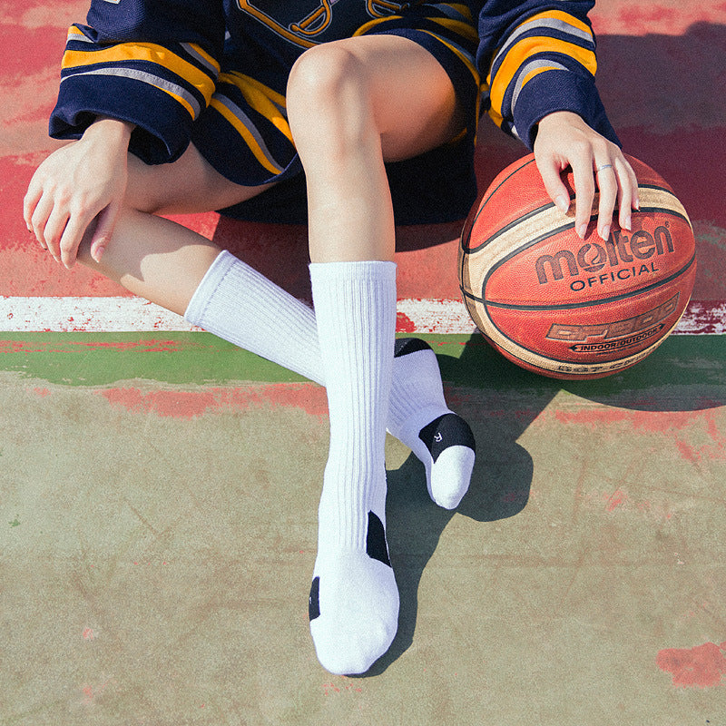 【Basketball Socks】A1白黑-男女通用毛圈长筒篮球运动袜