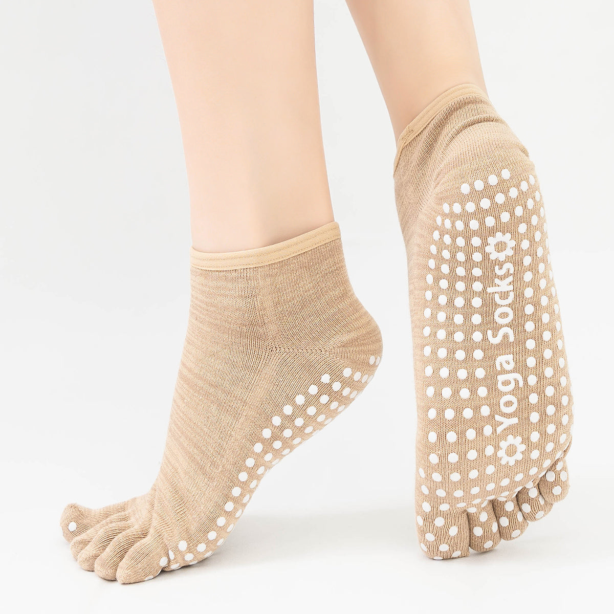 【Yoga Socks】G7米色-女士段色五指瑜伽普拉提运动袜