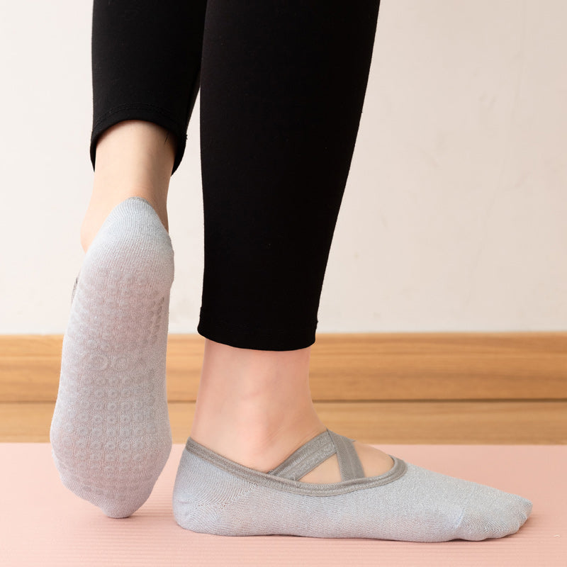 【Yoga Socks】H3浅蓝-女士银丝圆头瑜伽普拉提运动袜