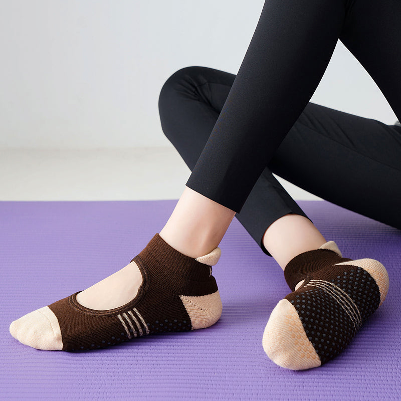 【Yoga Socks】A2咖米-女士撞色毛圈圆头瑜伽普拉提运动袜