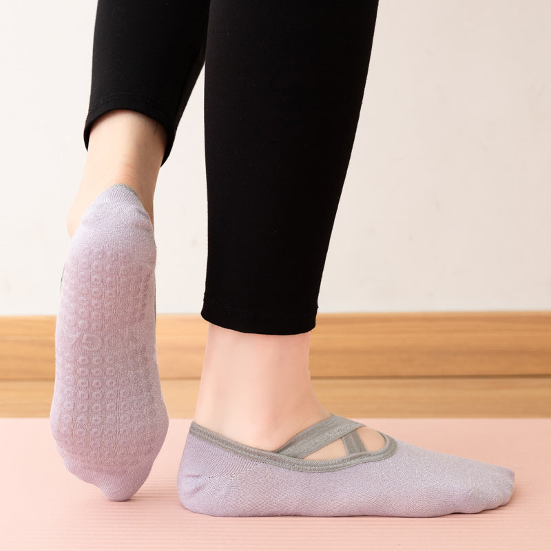 【Yoga Socks】H3浅紫-女士银丝圆头瑜伽普拉提运动袜