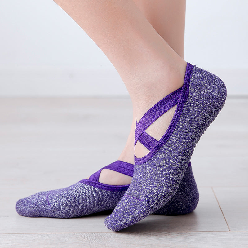【Yoga Socks】H1紫罗兰-女士银丝圆头瑜伽普拉提运动袜