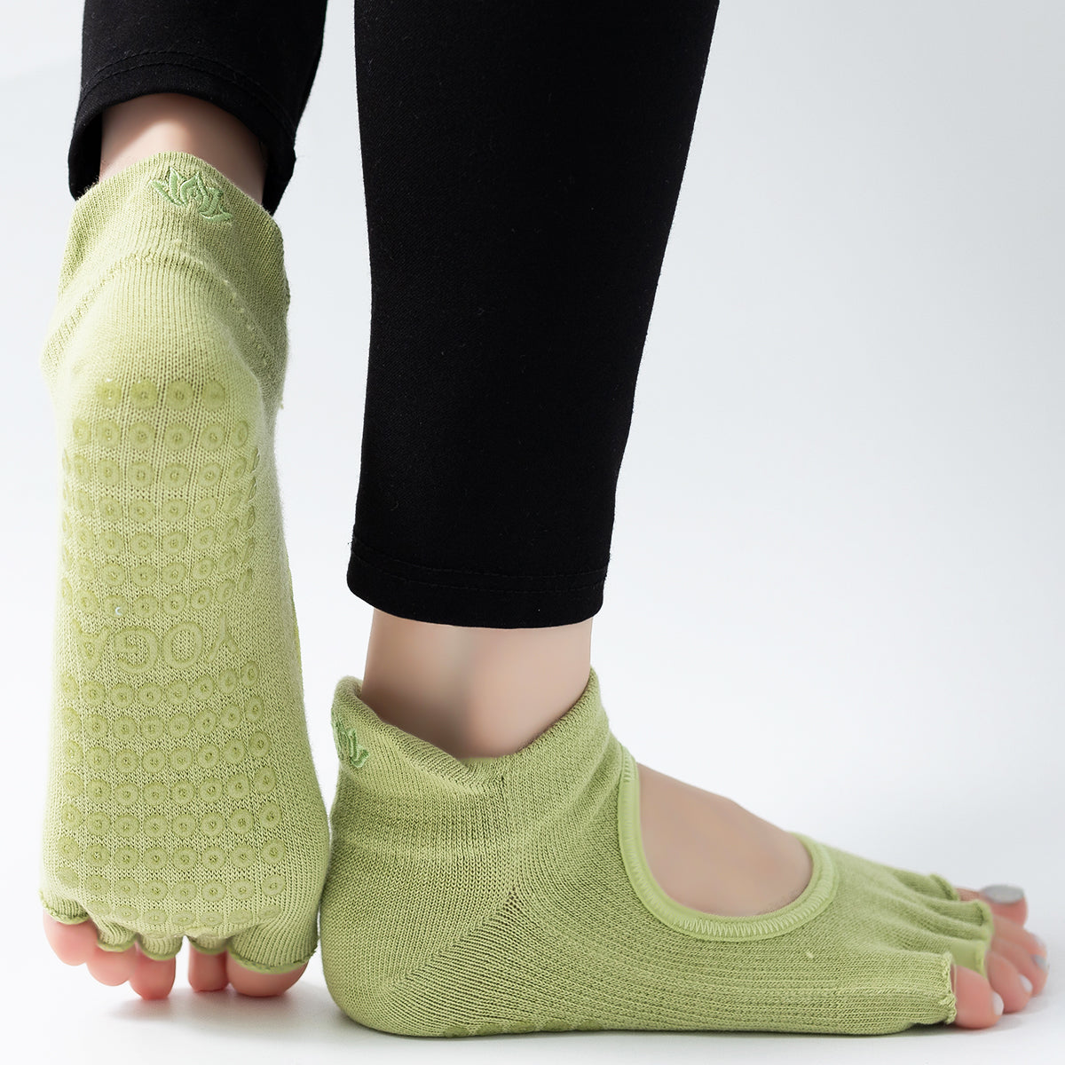 【Yoga Socks】C2绿色-女士刺绣半趾瑜伽普拉提运动袜
