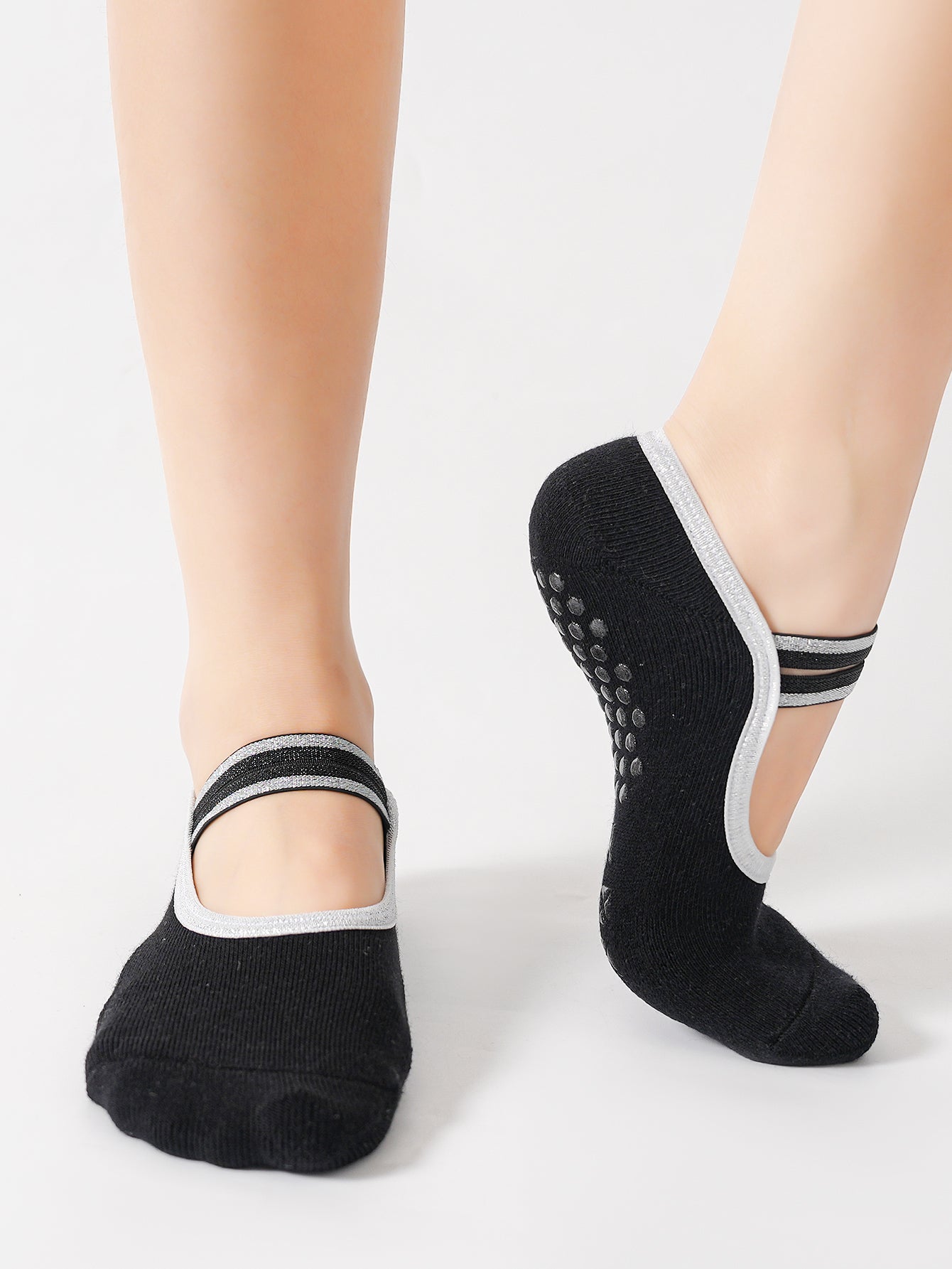 【Yoga Socks】Q4黑色-女士毛圈圆头瑜伽普拉提运动袜