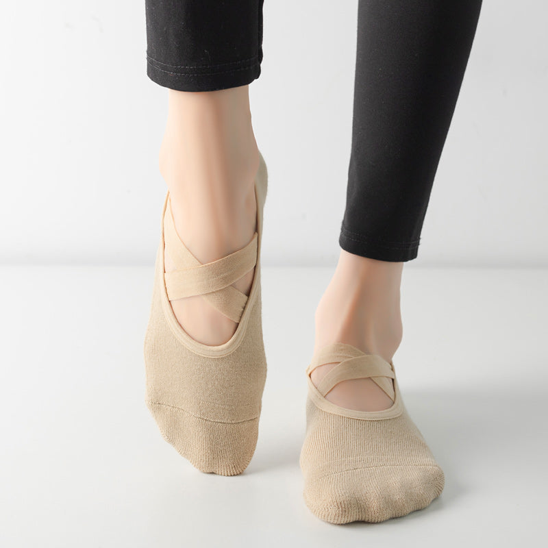 【Yoga Socks】Q2米色-女士毛圈圆头瑜伽普拉提运动袜