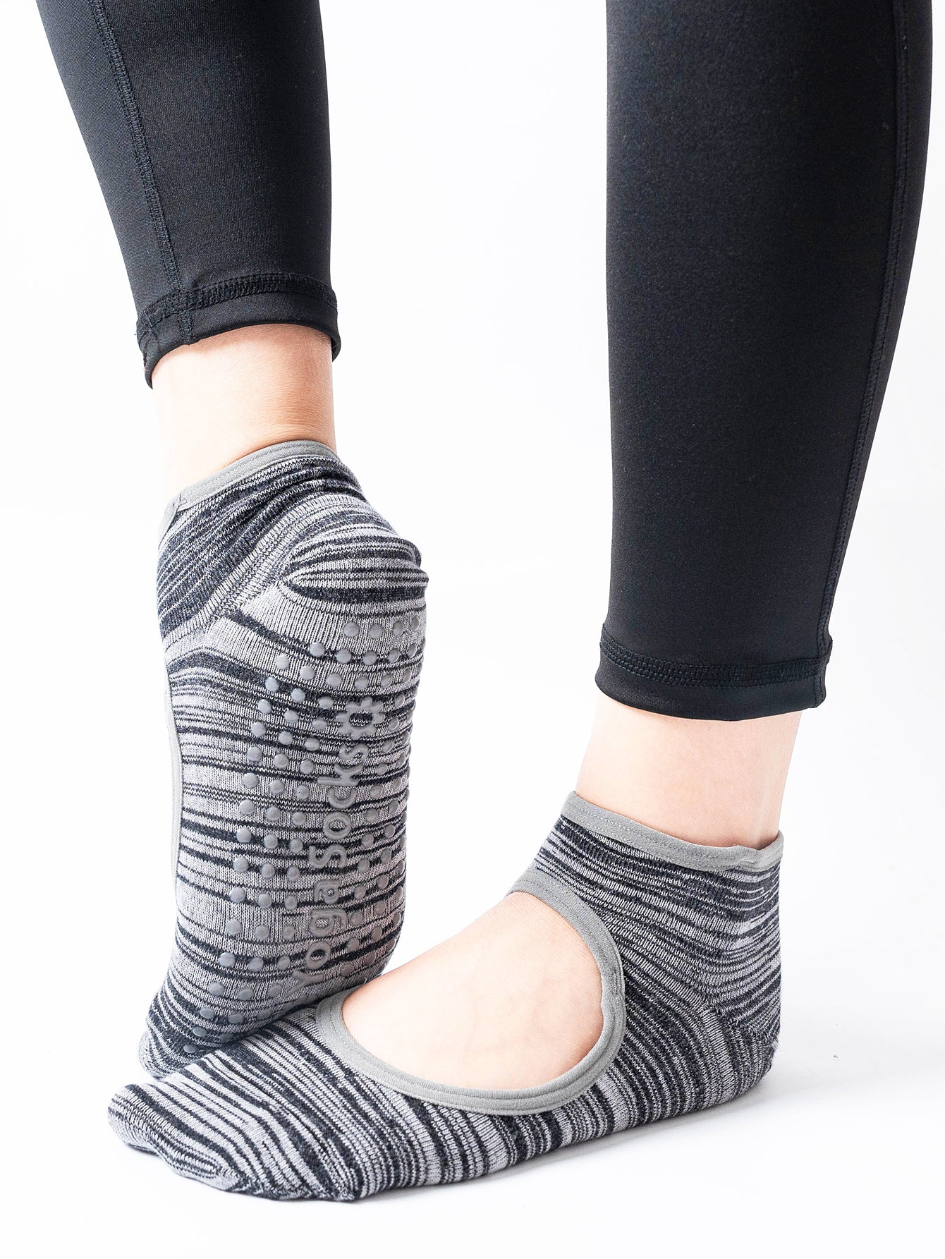 【Yoga Socks】E3黑灰-女士段色圆头瑜伽普拉提运动袜