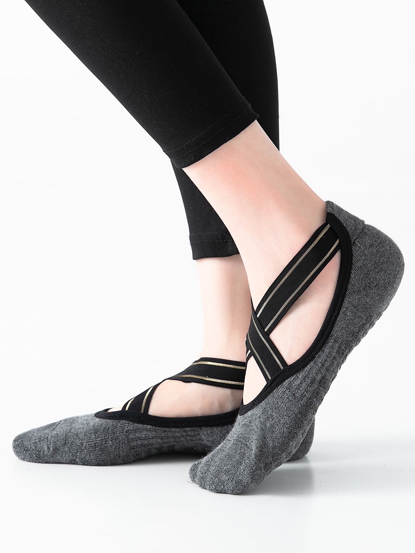 【Yoga Socks】Q1深麻灰-女士毛圈圆头瑜伽普拉提运动袜