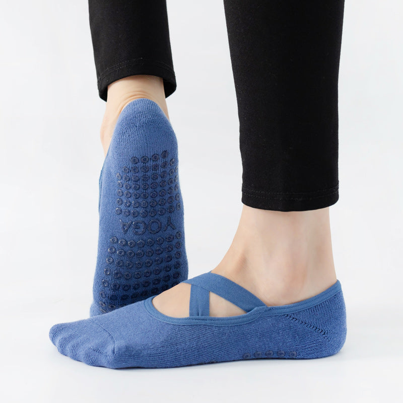 【Yoga Socks】Q2深蓝-女士毛圈圆头瑜伽普拉提运动袜