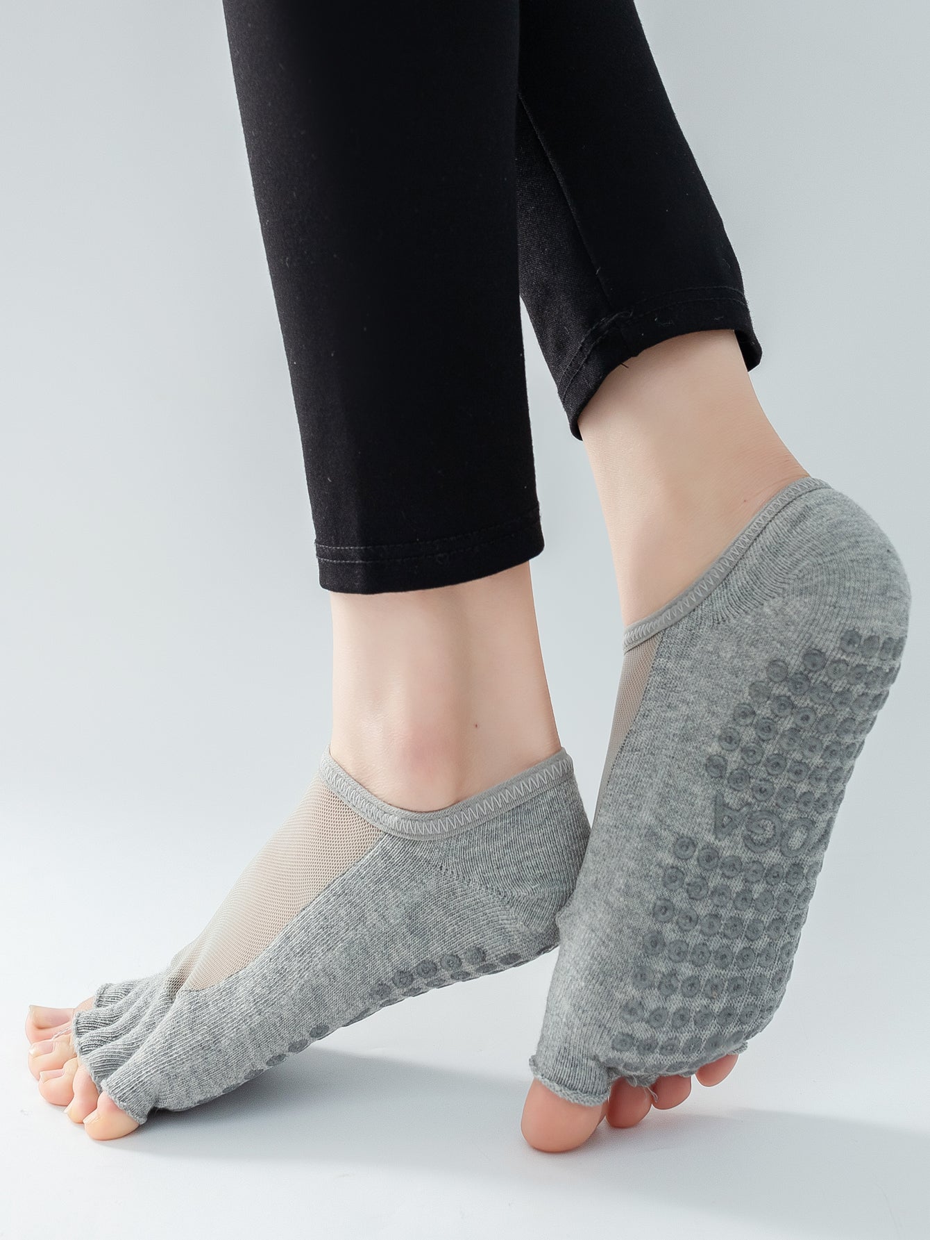 【Yoga Socks】T5浅麻灰-女士网纱半趾瑜伽普拉提运动袜