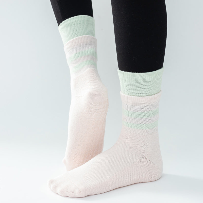 【Yoga Socks】D8粉绿-女士长筒毛圈圆头瑜伽普拉提运动袜