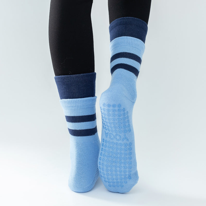 【Yoga Socks】D8蓝青-女士长筒毛圈圆头瑜伽普拉提运动袜