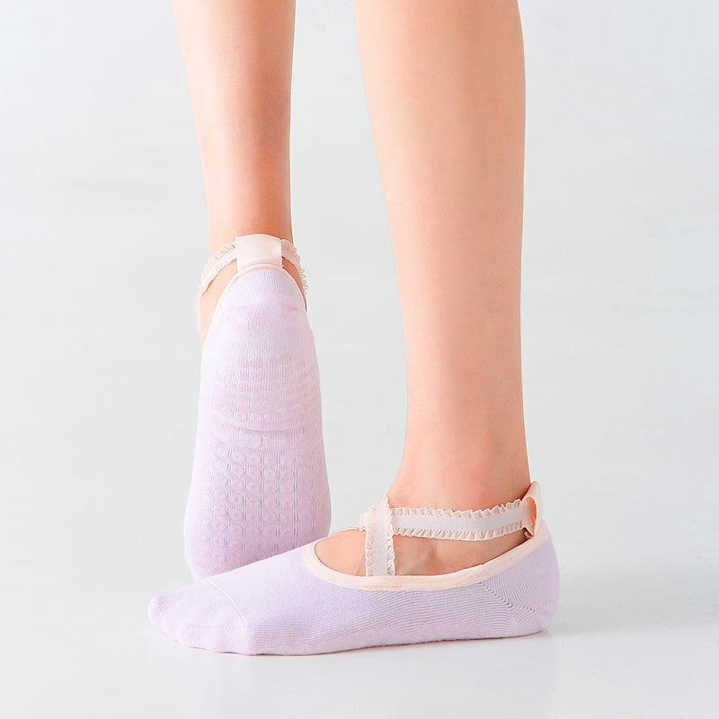 【Yoga Socks】R1浅粉-女士花边圆头瑜伽普拉提运动袜