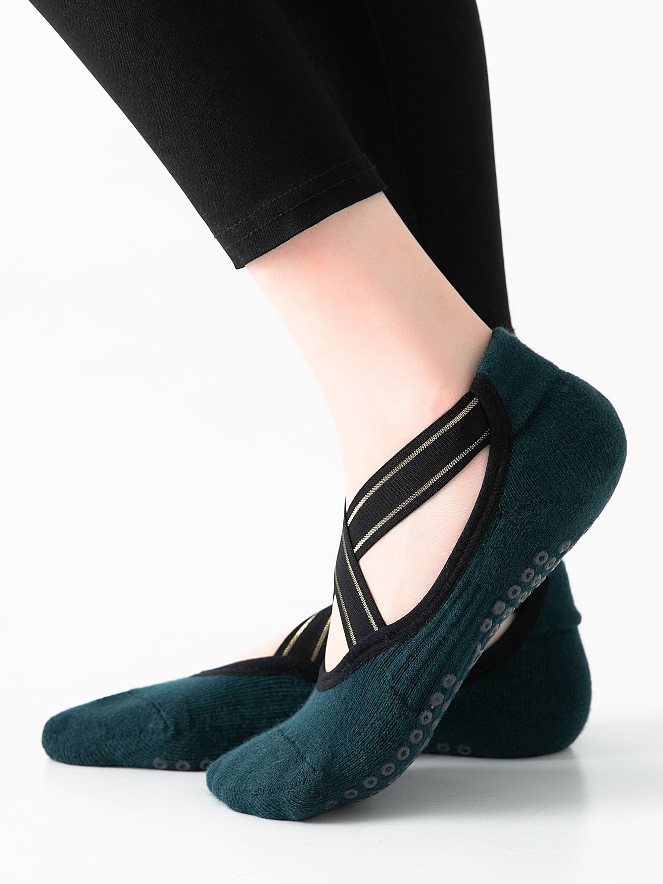 【Yoga Socks】Q1墨绿-女士毛圈圆头瑜伽普拉提运动袜