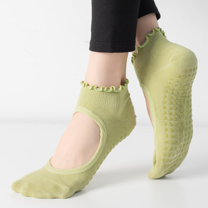 【Yoga Socks】O1绿色-女士木耳边圆头瑜伽普拉提运动袜