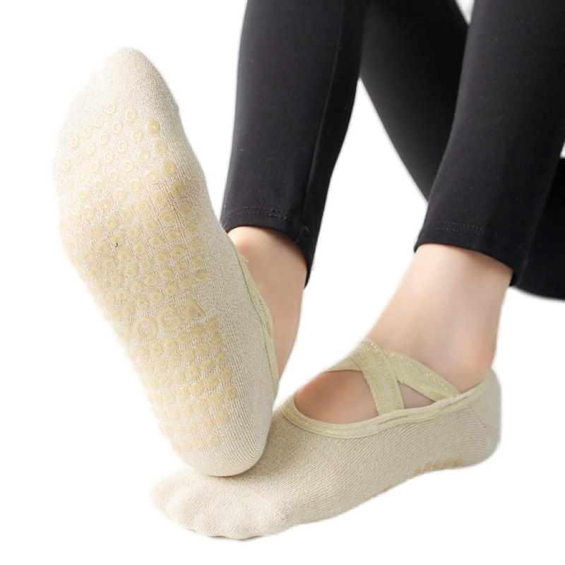 【Yoga Socks】H4白色-女士金丝圆头瑜伽普拉提运动袜