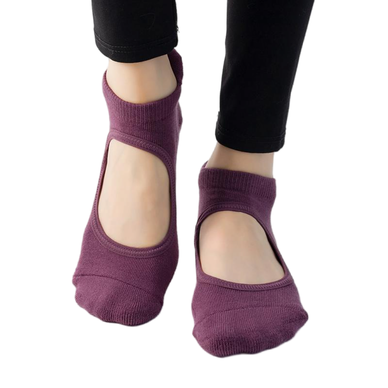 【Yoga Socks】A4紫红-女士毛圈圆头瑜伽普拉提运动袜