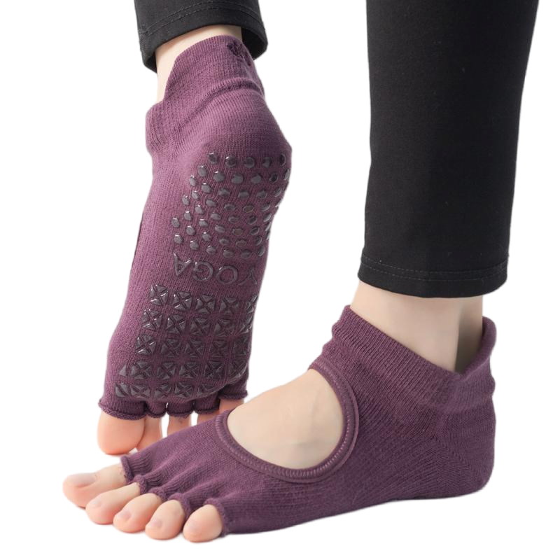 【Yoga Socks】C1紫红-女士刺绣半趾瑜伽普拉提运动袜