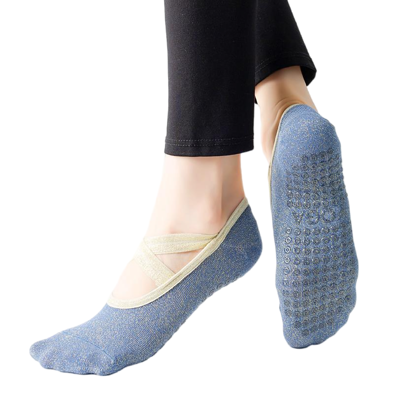 【Yoga Socks】H4深蓝-女士金丝圆头瑜伽普拉提运动袜