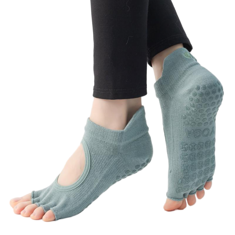 【Yoga Socks】C1孔雀绿-女士刺绣半趾瑜伽普拉提运动袜
