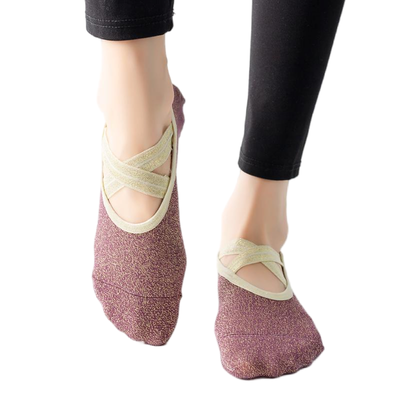 【Yoga Socks】H4紫红-女士金丝圆头瑜伽普拉提运动袜