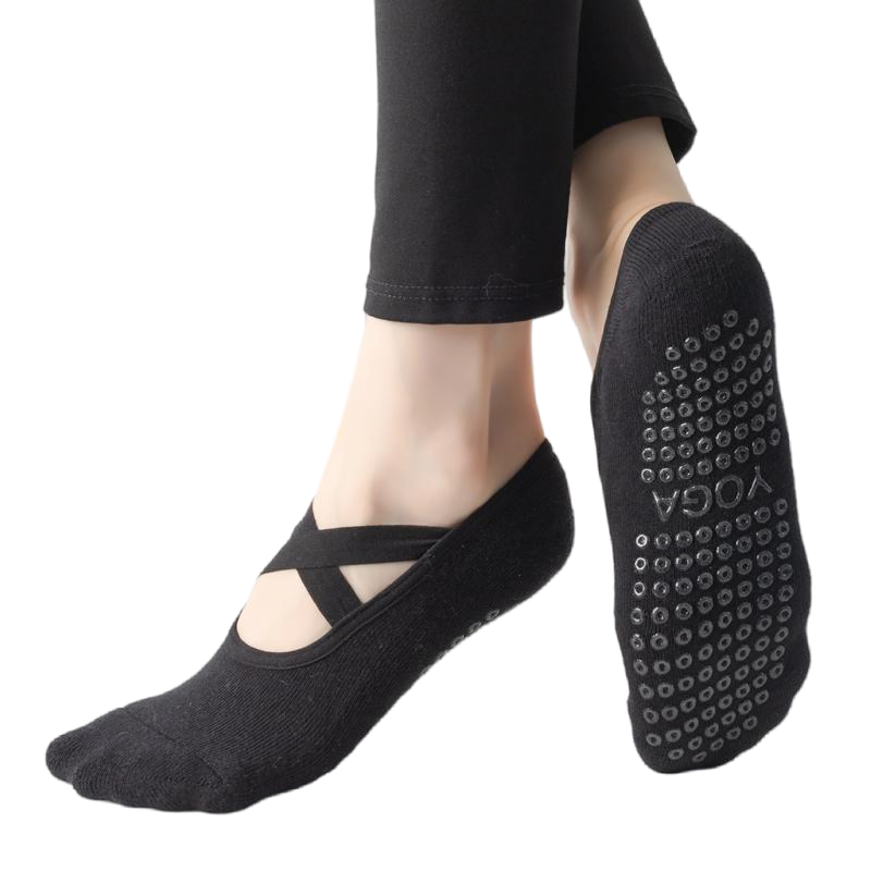 【Yoga Socks】Q2黑色-女士毛圈圆头瑜伽普拉提运动袜