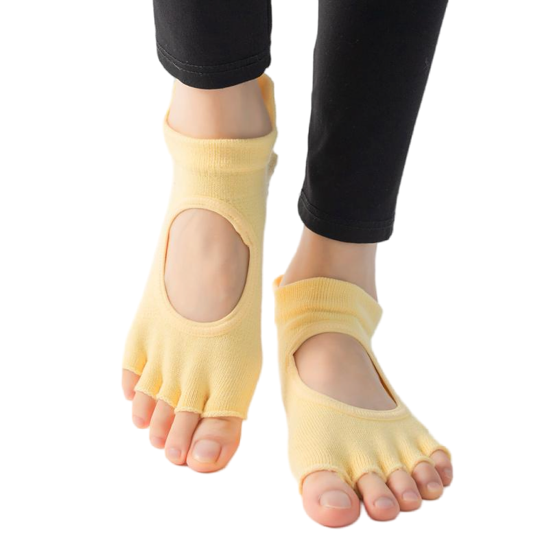 【Yoga Socks】C1黄色-女士刺绣半趾瑜伽普拉提运动袜