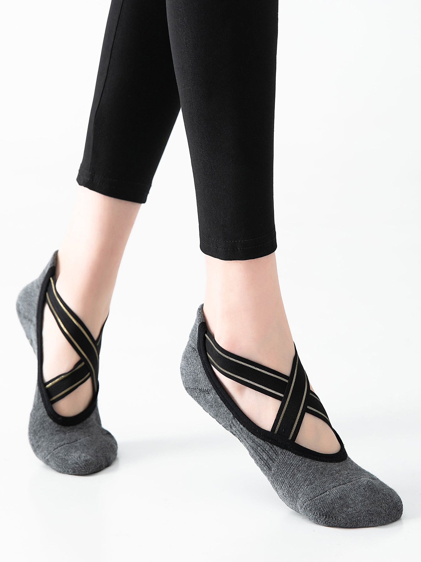 【Yoga Socks】Q1深麻灰-女士毛圈圆头瑜伽普拉提运动袜