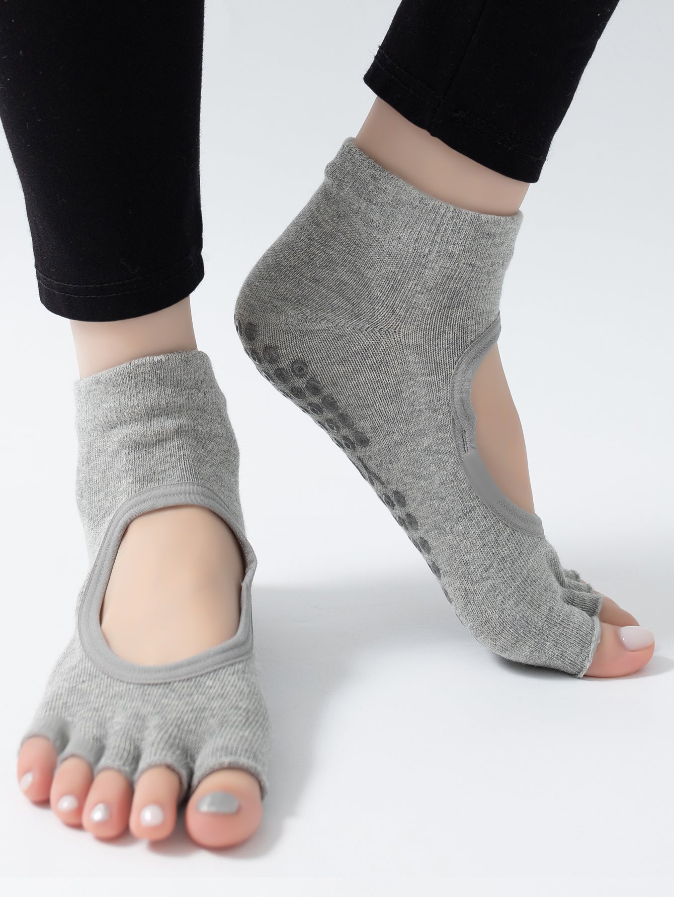 【Yoga Socks】F5浅麻灰-女士半趾瑜伽普拉提运动袜