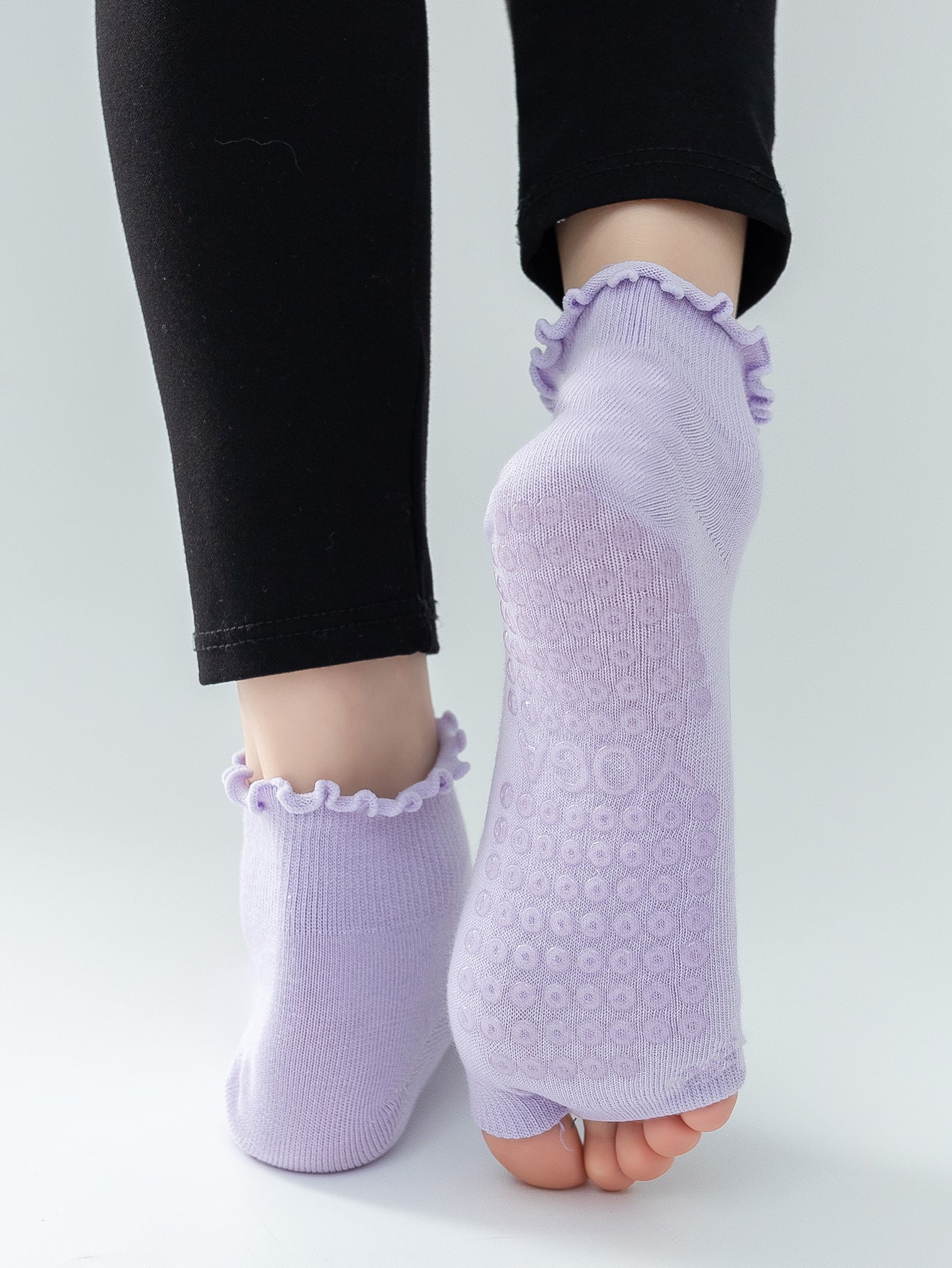 【Yoga Socks】O3浅紫-女士木耳边二指瑜伽普拉提运动袜