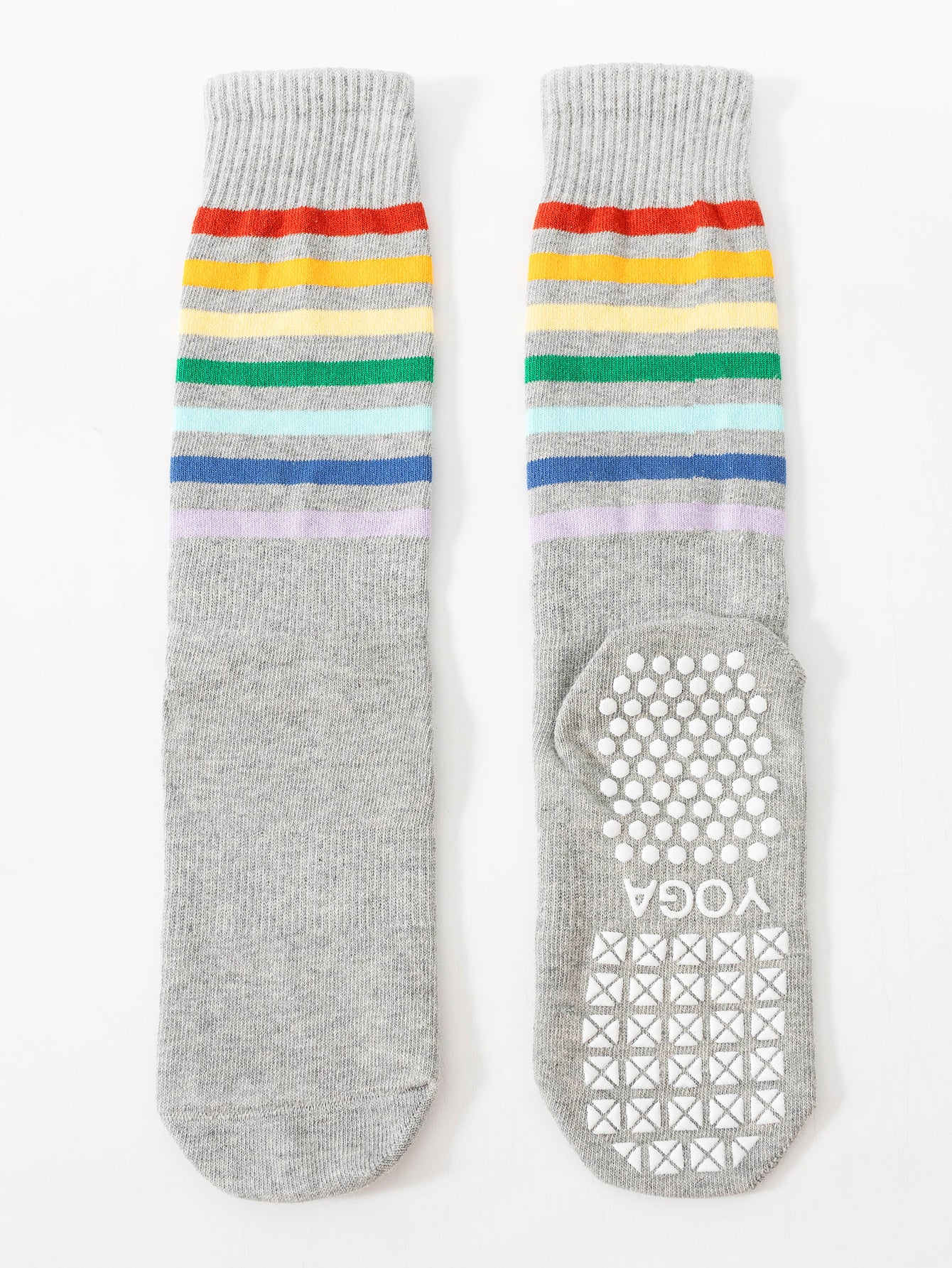 【Yoga Socks】N1浅麻灰-女士彩虹圆头瑜伽普拉提运动袜