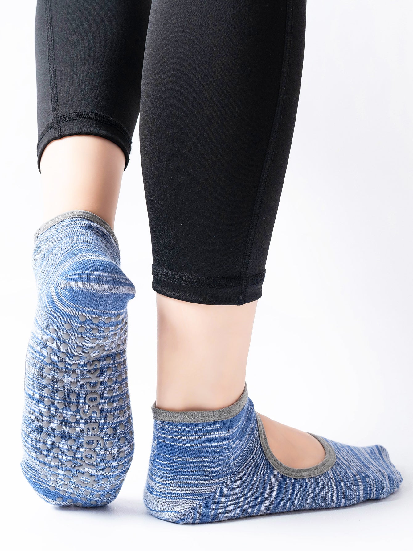 【Yoga Socks】E3蓝灰-女士段色圆头瑜伽普拉提运动袜