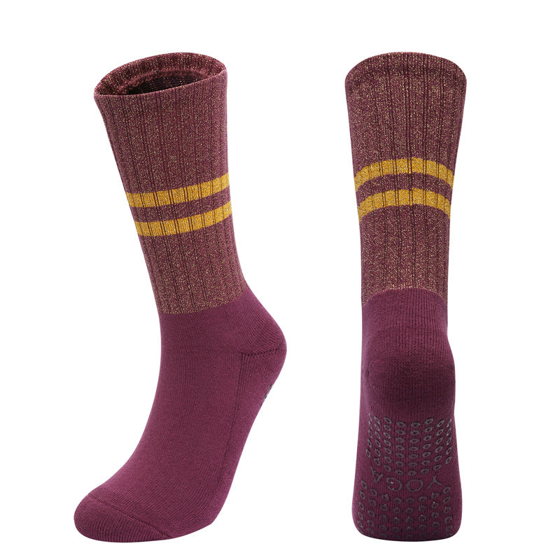 【Yoga Socks】D10紫红-女士金丝毛圈圆头瑜伽普拉提运动袜