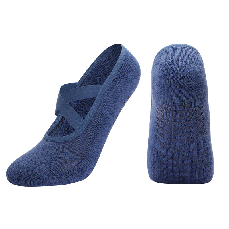 【Yoga Socks】Q2深蓝-女士毛圈圆头瑜伽普拉提运动袜