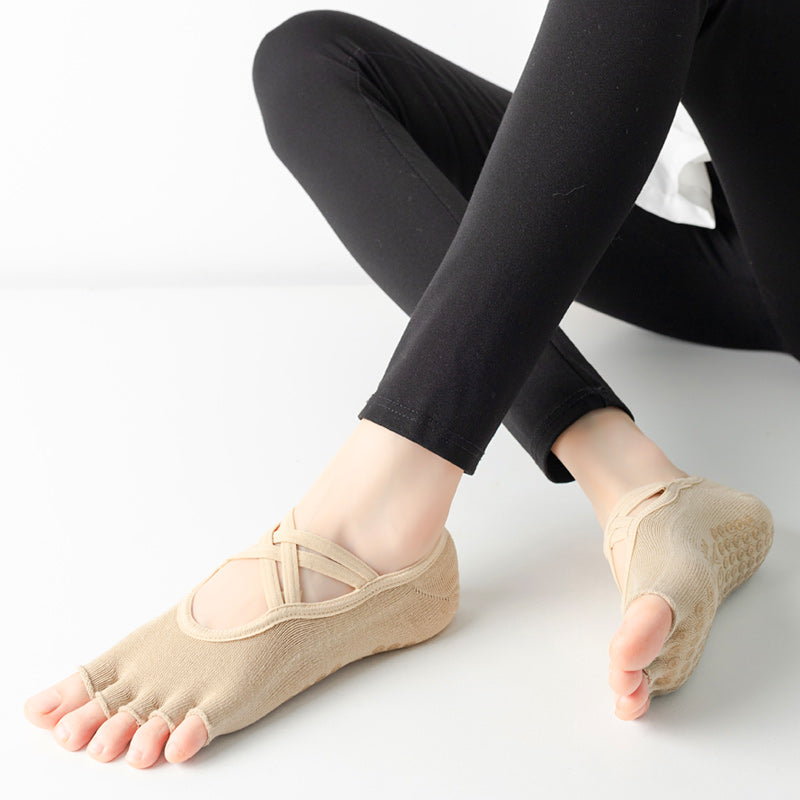 【Yoga Socks】T2米色-女士半趾瑜伽普拉提运动袜
