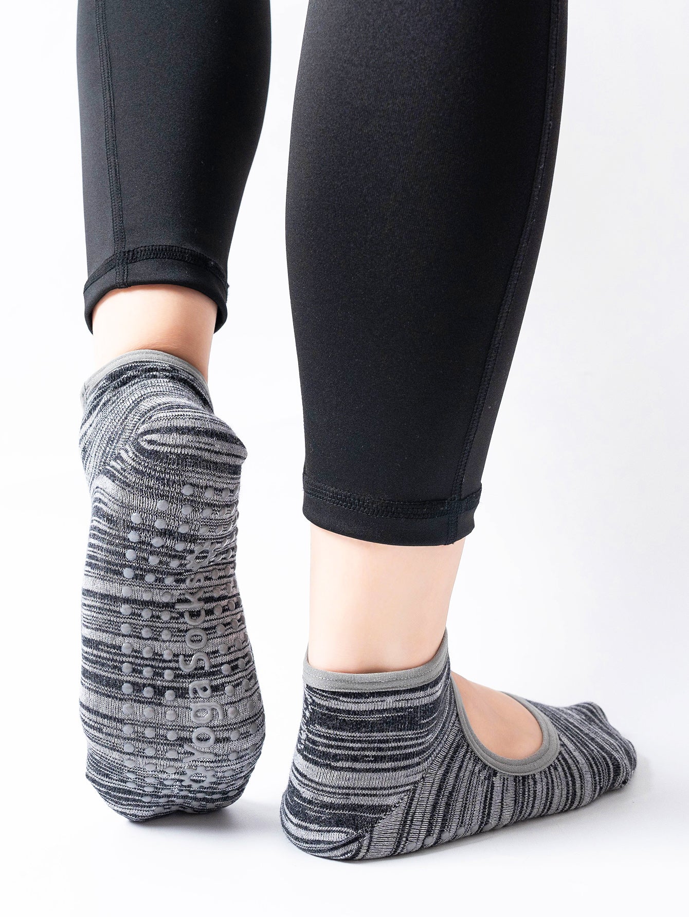 【Yoga Socks】E3黑灰-女士段色圆头瑜伽普拉提运动袜