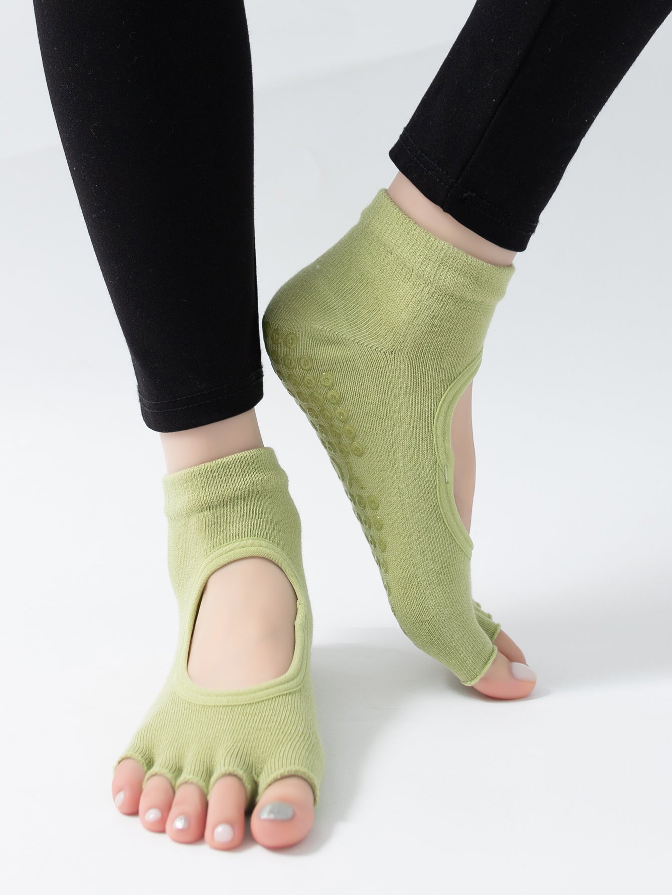 【Yoga Socks】F5绿色-女士半趾瑜伽普拉提运动袜