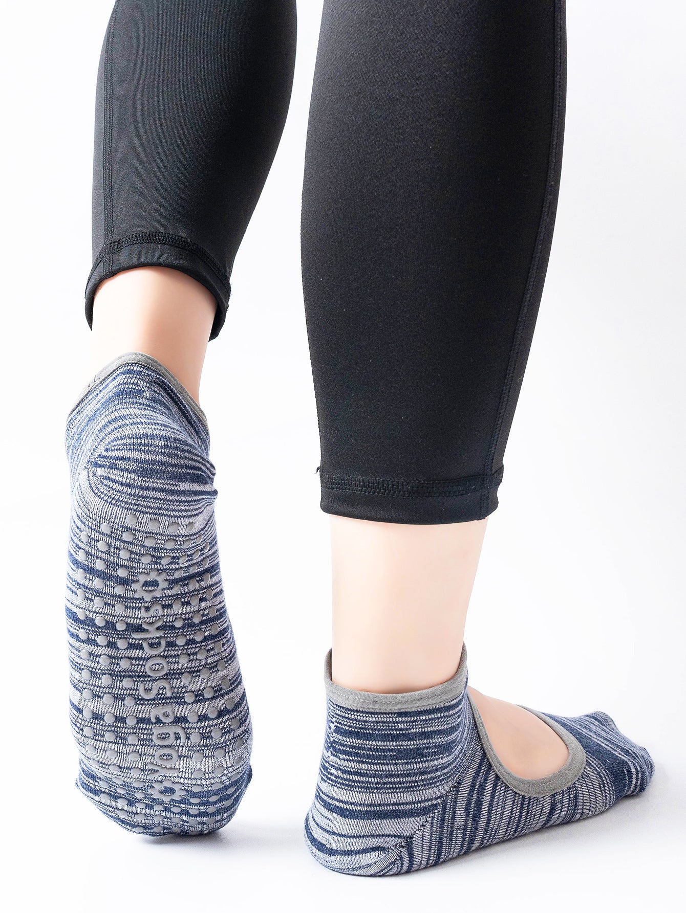 【Yoga Socks】E3青灰-女士段色圆头瑜伽普拉提运动袜