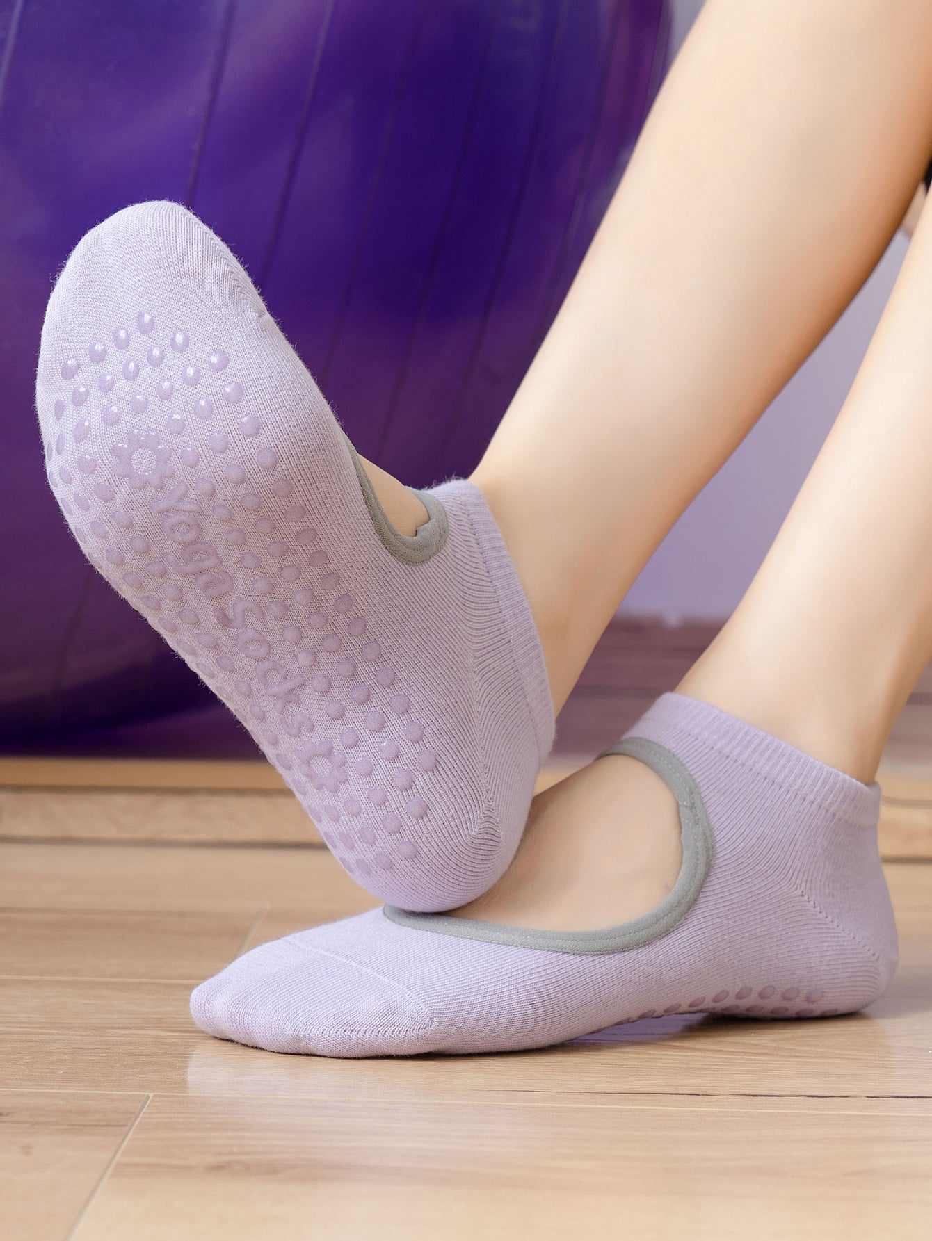 【Yoga Socks】E1浅紫-女士圆头瑜伽普拉提运动袜