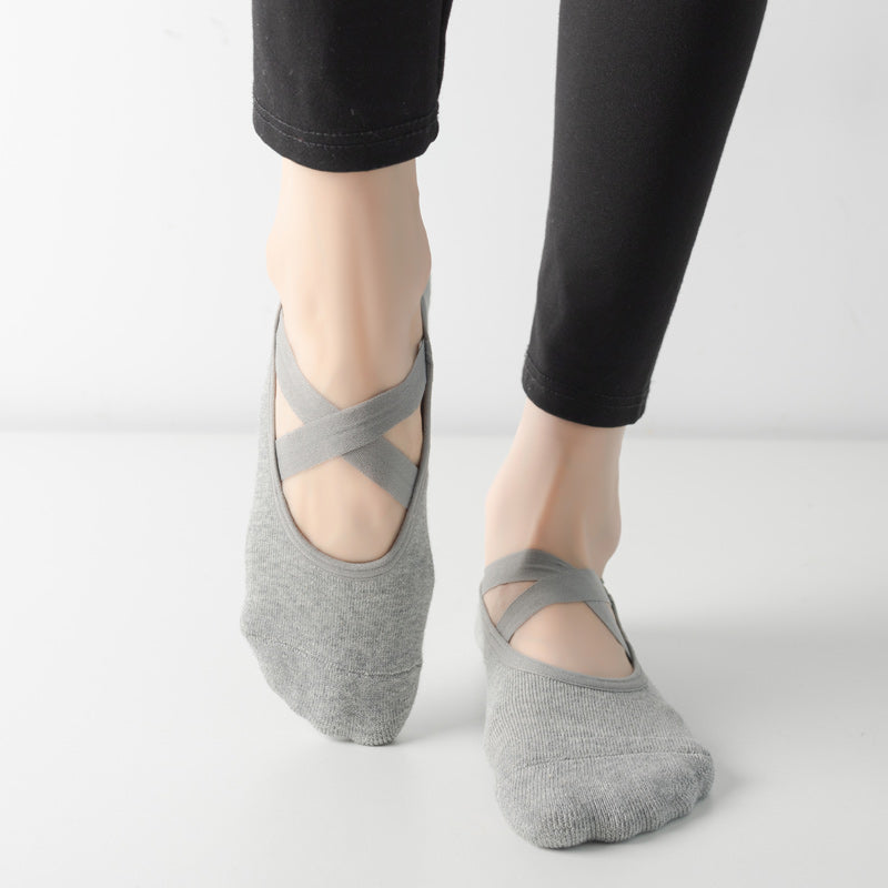 【Yoga Socks】Q2浅麻灰-女士毛圈圆头瑜伽普拉提运动袜