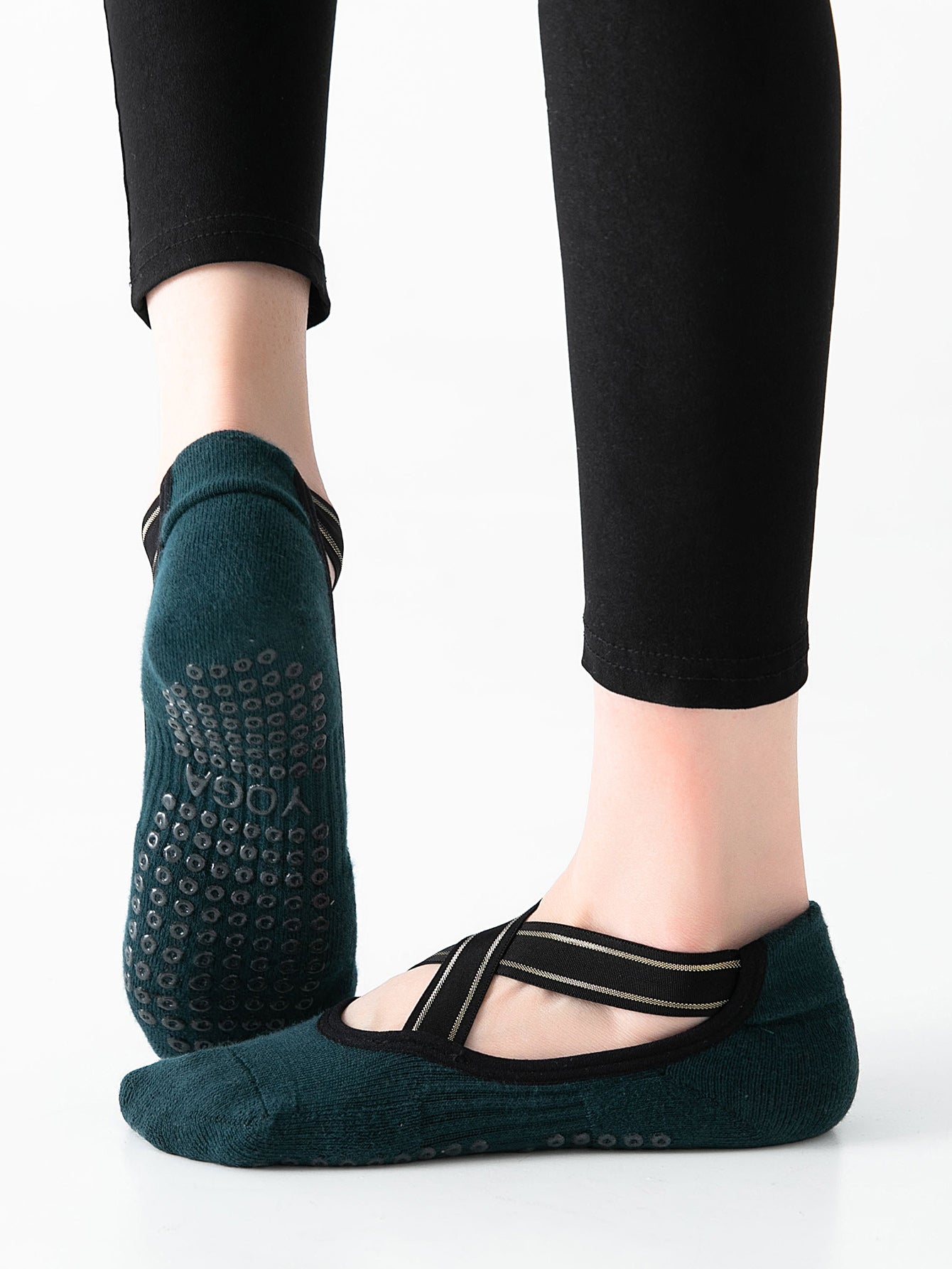 【Yoga Socks】Q1墨绿-女士毛圈圆头瑜伽普拉提运动袜