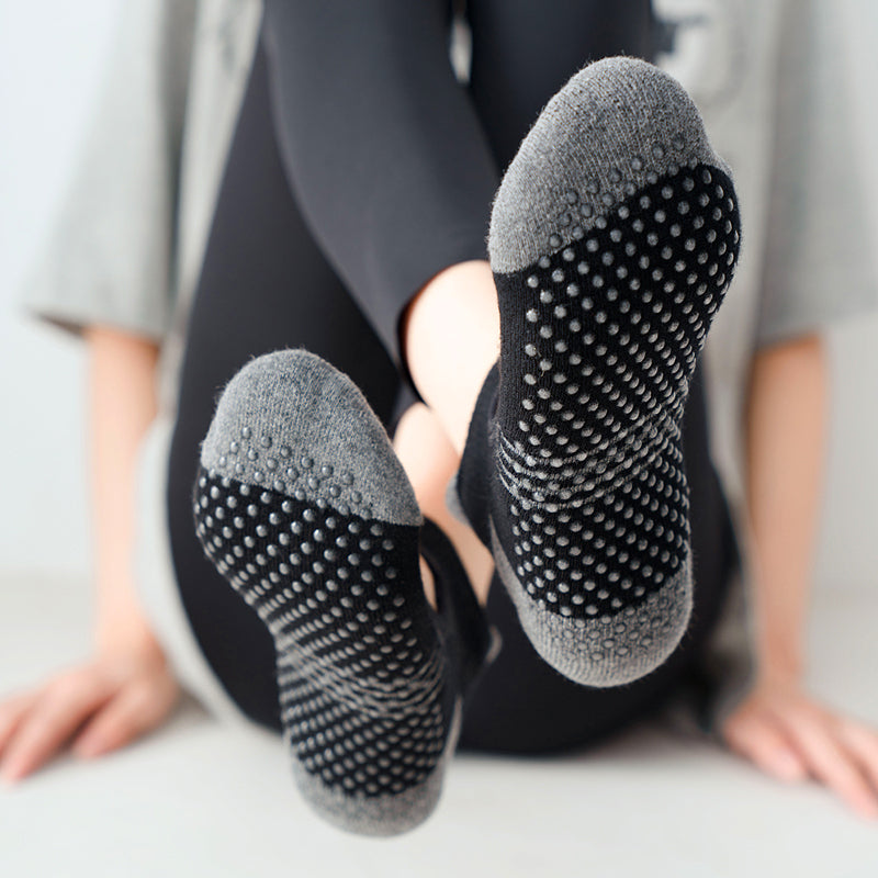 【Yoga Socks】A2黑灰-女士撞色毛圈圆头瑜伽普拉提运动袜