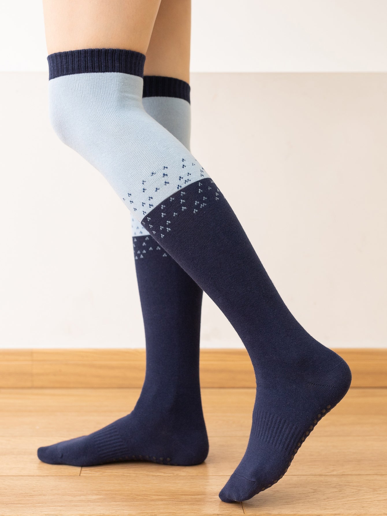 【Yoga Socks】Y1青蓝-女士撞色长筒圆头瑜伽普拉提运动袜