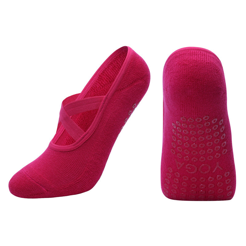 【Yoga Socks】Q2玫红-女士毛圈圆头瑜伽普拉提运动袜