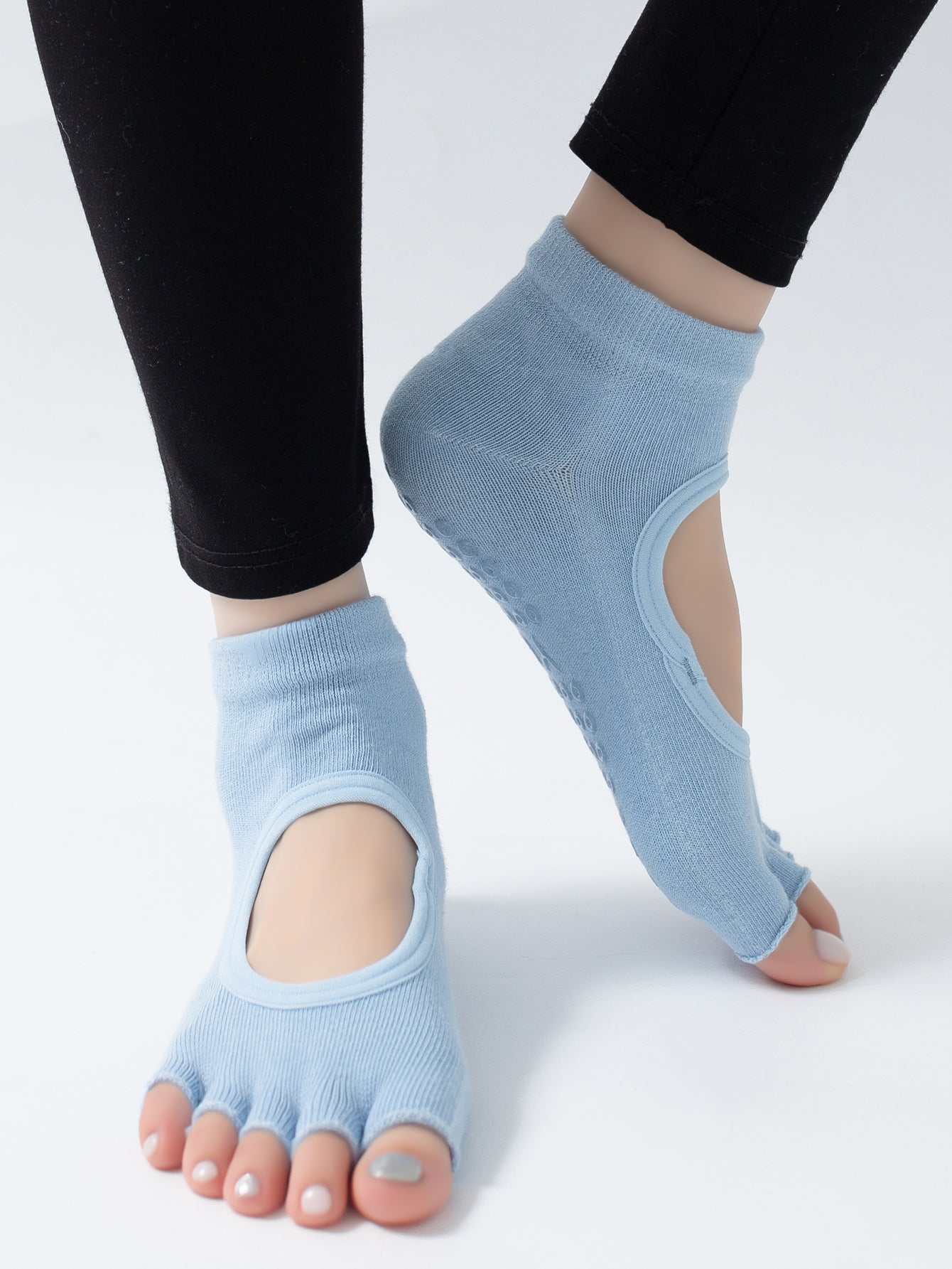【Yoga Socks】F5浅蓝-女士半趾瑜伽普拉提运动袜