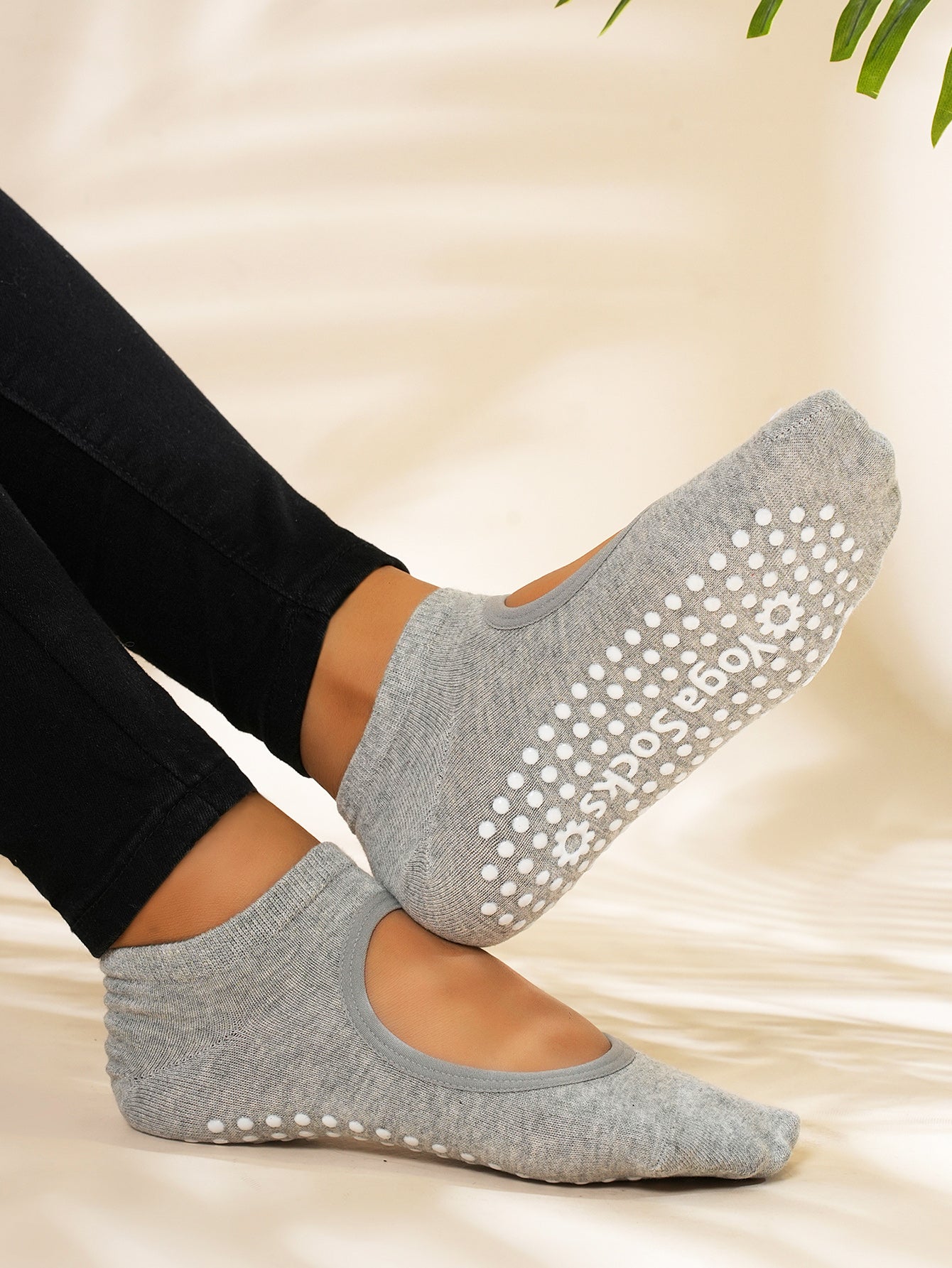 【Yoga Socks】E2浅麻灰-女士圆头瑜伽普拉提运动袜