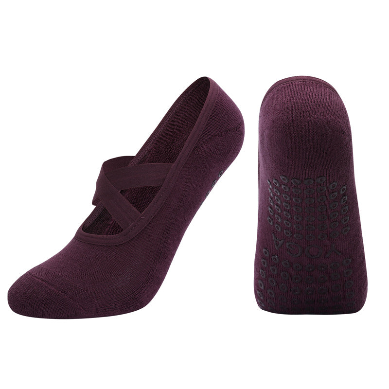 【Yoga Socks】Q2紫红-女士毛圈圆头瑜伽普拉提运动袜
