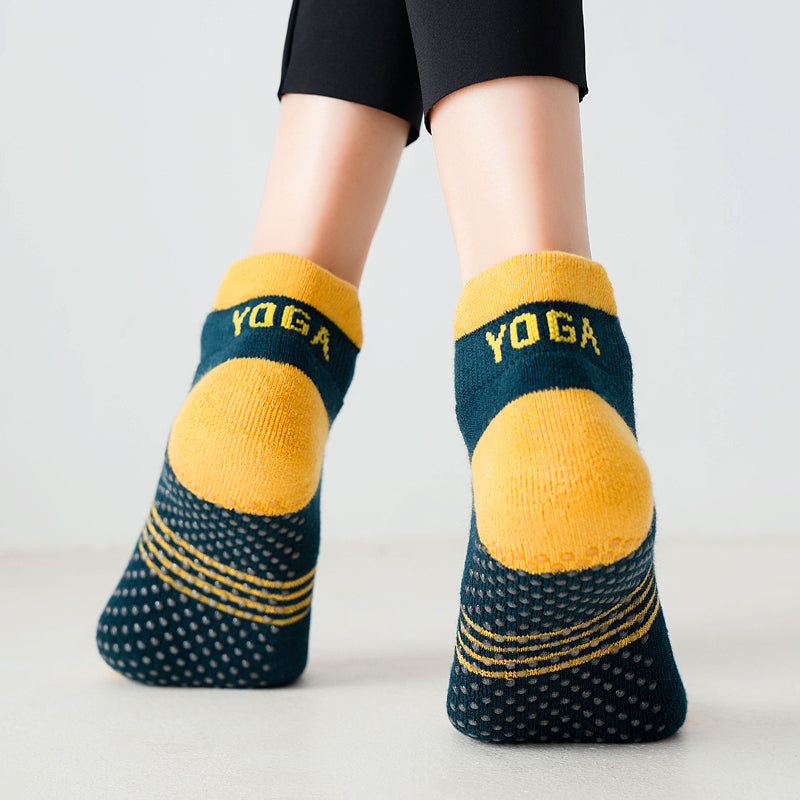 【Yoga Socks】A2绿黄-女士撞色毛圈圆头瑜伽普拉提运动袜