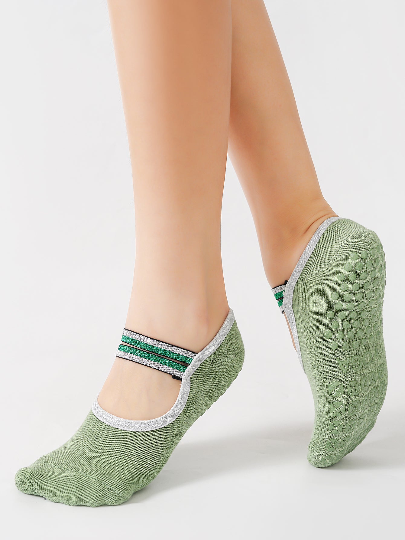 【Yoga Socks】Q4绿色-女士毛圈圆头瑜伽普拉提运动袜