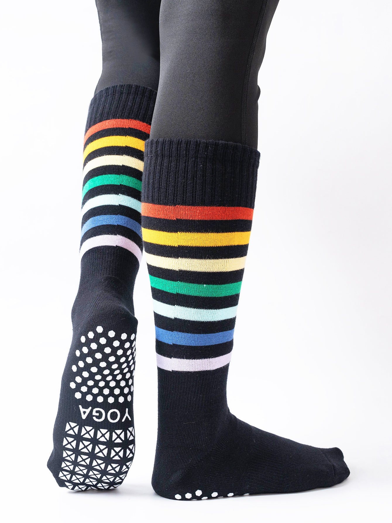 【Yoga Socks】N1黑色-女士彩虹圆头瑜伽普拉提运动袜