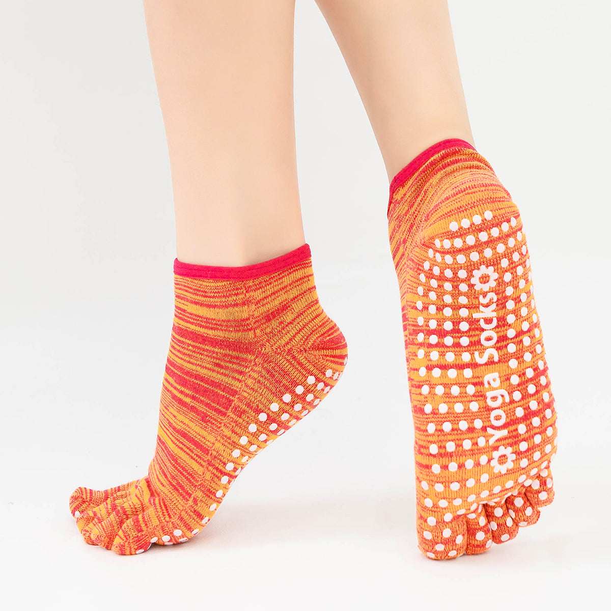 【Yoga Socks】G7玫橙-女士段色五指瑜伽普拉提运动袜